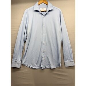 Mizzen & Main Shirt Men XL Button Up Trim Fit Spinnaker Stretch Nylon Blue *FLAW